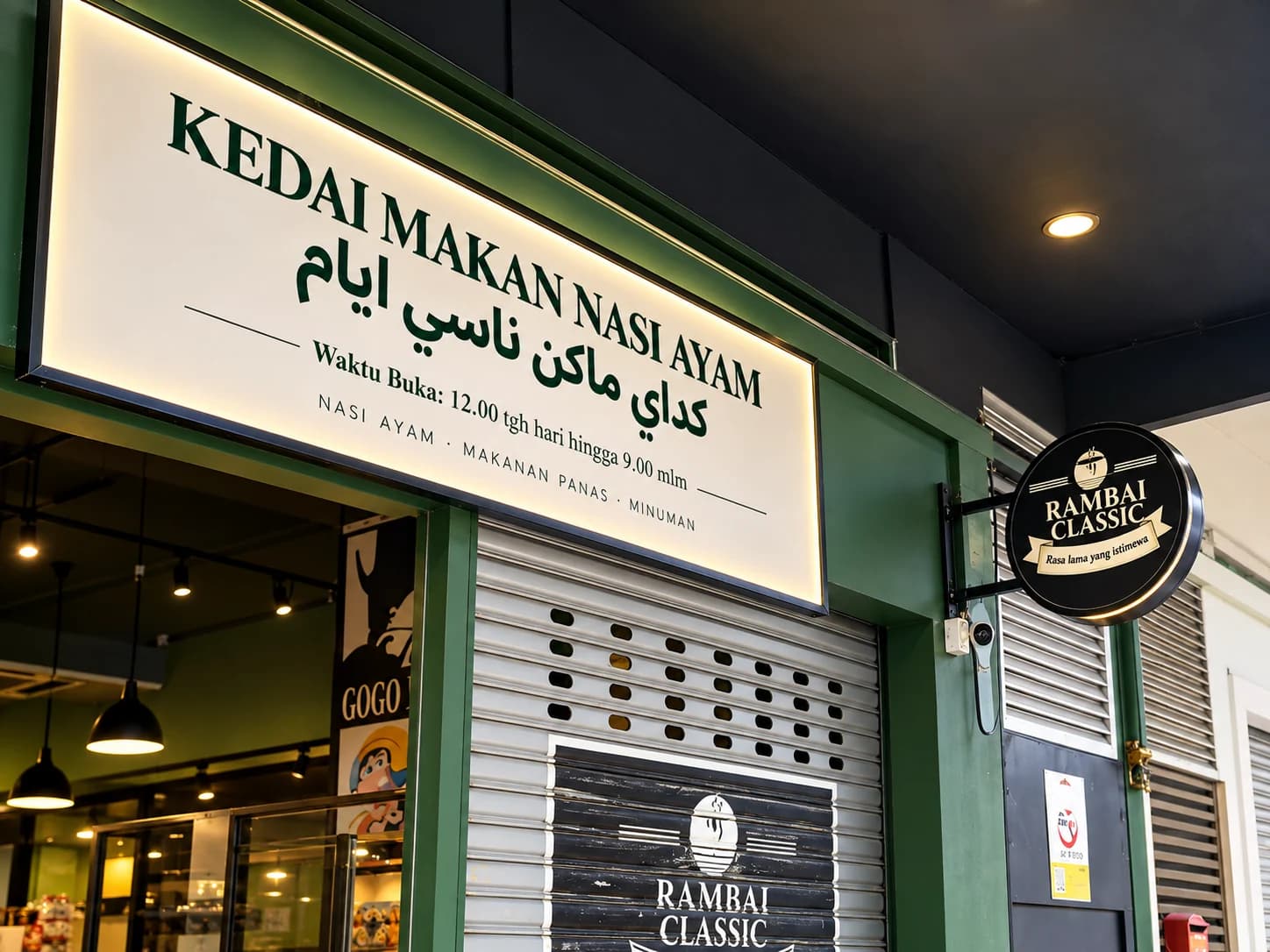 Signage Rambai Classic pada bahagian hadapan kedai